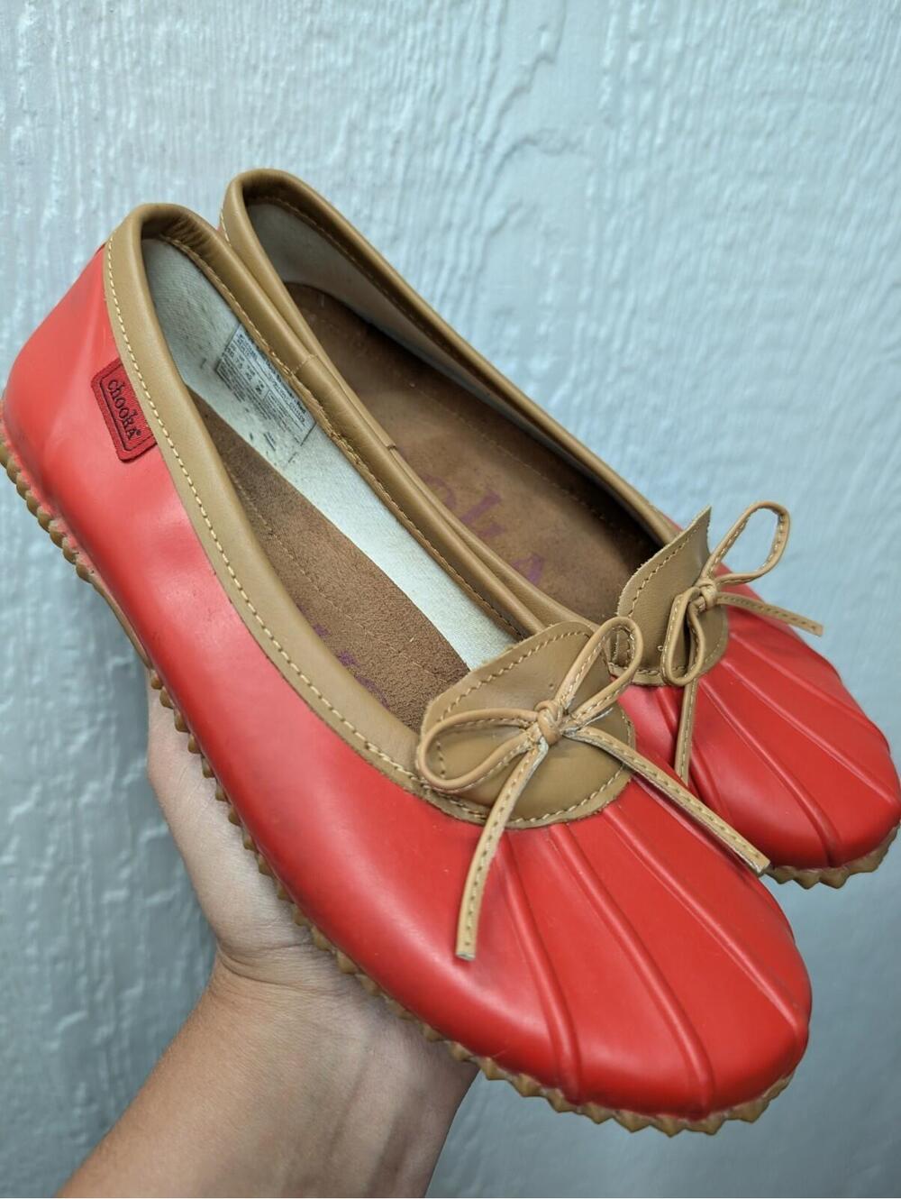 Chooka Solid Duck Skimmer Waterproof Rain Boat Flats Red Size 10